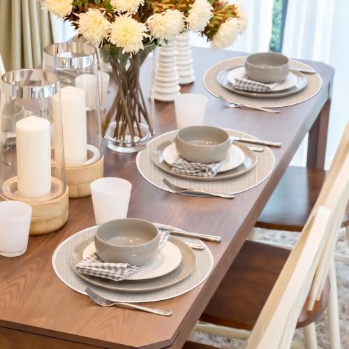 Beige Placemats Set of 6, 15 Inch Round for Kitchen & Dining Room