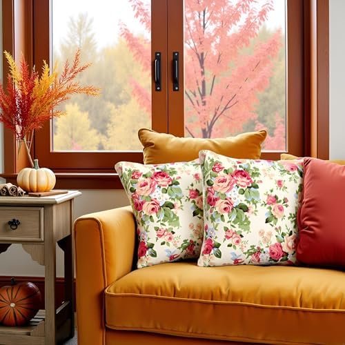 Vintage Cottagecore Roses Floral Throw Pillow Covers Set of 2