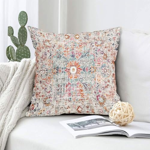 Orange Teal Pink Vintage Bohemian Pillow Covers 20x20 Inch Gray Beige