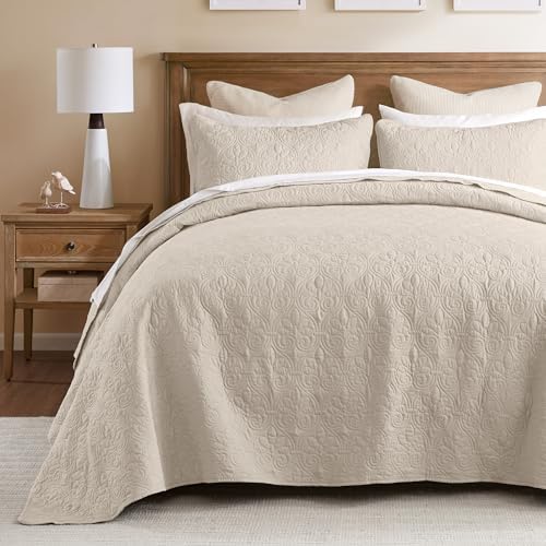 Madison Park Quebec Queen Size Quilt Bedding Set - Ivory, Damask