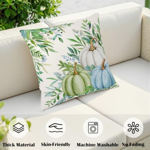 Fall Decorative Pillow Covers 22x22 Set of 2 Autumn Sage Green Blue