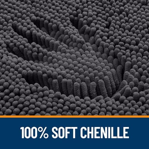 OLANLY Chenille Bathroom Rugs, Bath Rug Size 30x20+24x16 in Dark Grey