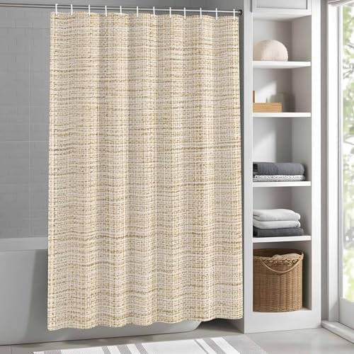 Minimalist Beige Shower Curtain for Bathroom Modern Rustic Solid Linen