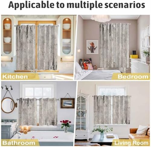 Vintage Grey Mottled Curtains 63 Inches Long for Living Room 2 Panels