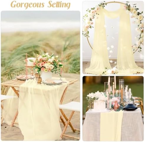6 Pack 10Ft Beige Chiffon Table Runner 29x120 Inches Sheer Fabric