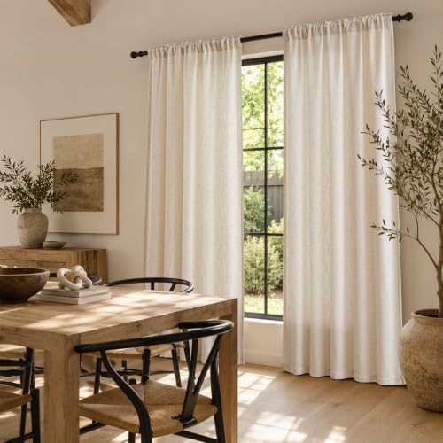 Beige Semi Sheer Light Filtering Linen Curtains 84 Inches for Living