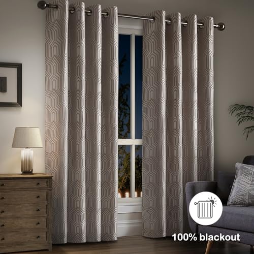 Mocha and Silvery 100% Blackout Curtains 120 Inch Length 2 Panels