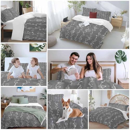 3 Piece White Lines Duvet Cover Set Queen Size, Microfiber