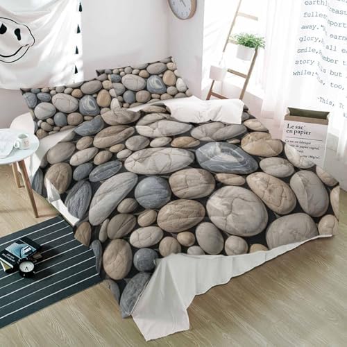 Duvet Cover Set Queen, Abstract Natural Grey Cobblestone 3 Piece