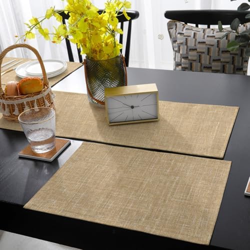Linen Texture Table Runner and Placemats Set of 6 Boho Farmhouse Solid
