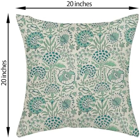 AGAYNA Vintage Floral Pillow Covers 20x20 Boho Teal Flower Throw