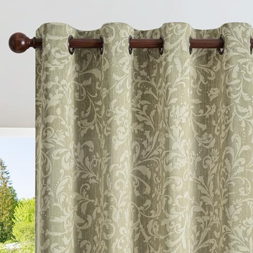 jinchan Sage Floral Curtians 108 Inch Room Darkening Grommet 2 Panels