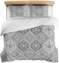 Duvet Cover Full Size, Grey Boho 3-Piece Bedding Quilt/Comforter