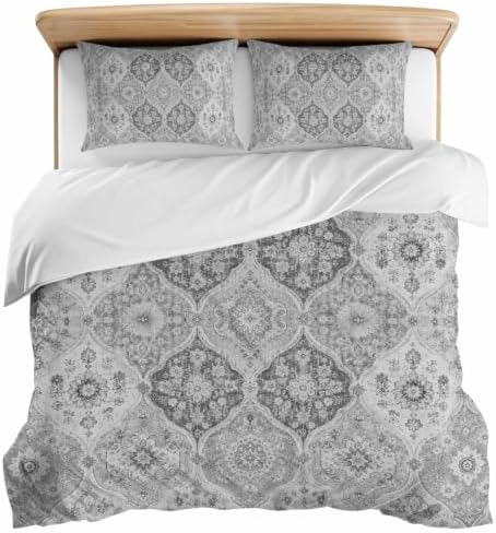 Duvet Cover Full Size, Grey Boho 3-Piece Bedding Quilt/Comforter