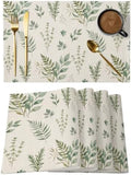 Placemats Set of 8, Green Botanical Woven Placemat, Linen Place Mats