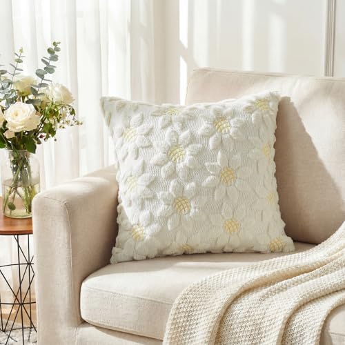 AVOIN colorlife Spring Summer Cream White Sunflower Throw Pillow