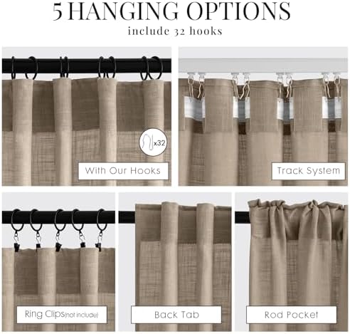 MIULEE Taupe Linen Curtains 84 Inch Length 2 Panels for Bedroom Living