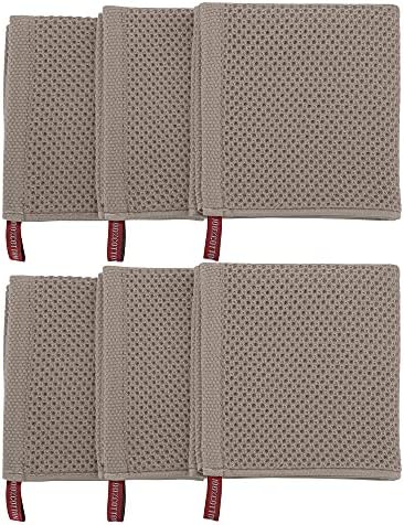 PiccoCasa 100% Cotton Dish Cloths Rags, Waffle Weave 6 Pcs 13x13 Brown