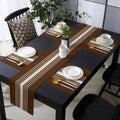 Modern Table Runner and Placemats Set of 6 Brown Striped Linen Texture
