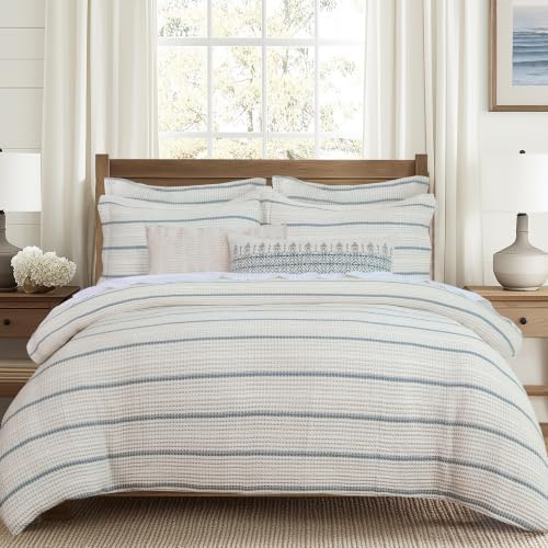 Levtex Home - Waffle Stripe Blue Duvet Set - King Duvet (106x94in) and