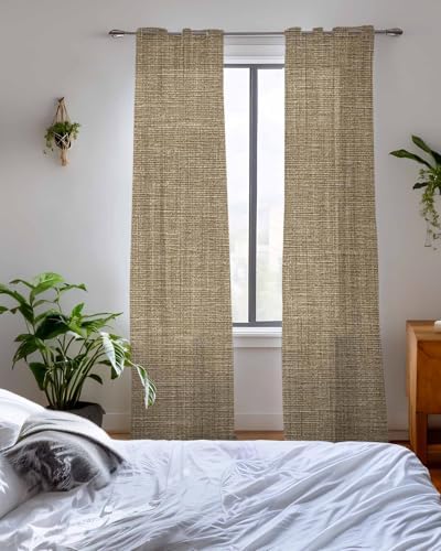Brown Linen Sheer Curtains 96 Inch Long 2 Panels, Farmhouse Pure Color