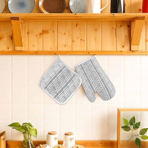 Quilted Cotton Terry Cloth Oven Mitt, Pot Holder Gray Sliver Geometric
