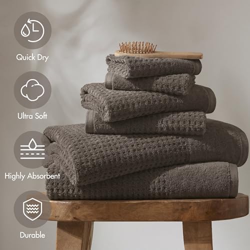 Madison Park Spa Waffle 100% Cotton Bath Towel Set, 600 GSM, 6 PC