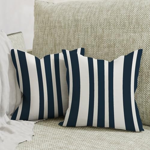 ArogGeld Dark Blue and White Stripes Cushion Covers Set of 2 20x20in