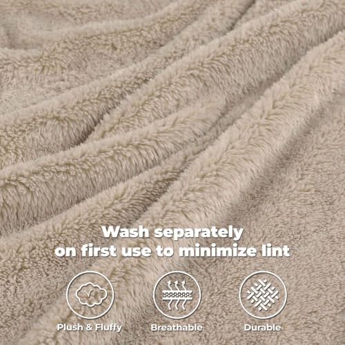 SUPERIOR Solid Fleece Bundle King Bed Blanket and Throw 2PC Set, Linen