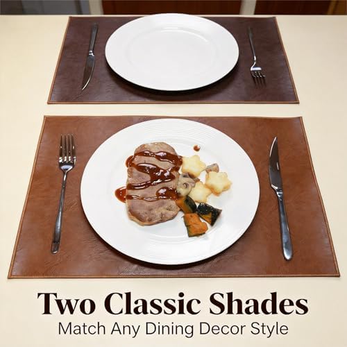 Faux Leather Placemats Set of 6, Brown & Coffee Reversible Leather