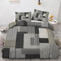 Grey Duvet Cover Queen Size, Geometric Striped Bedding Set