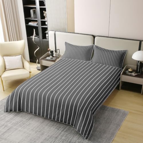 Feelyou Retro Dark Gray Striped Duvet Cover 100% Cotton Soft Cozy King