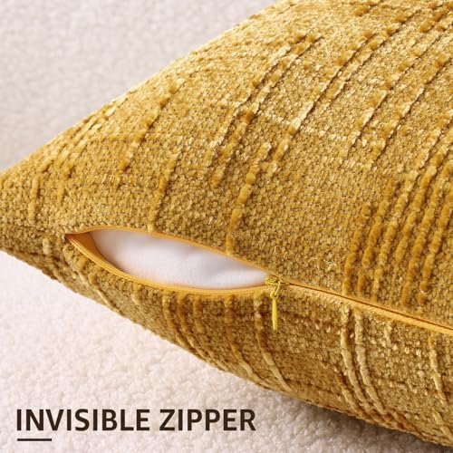decorUhome Textured Chenille Throw Pillow Covers 20x20 Set of 2 Yellow