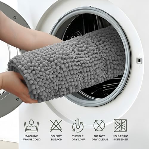 Bcoimo Bath Rug Mat Sets, 2 Piece Extra Soft Chenille Gray Bathroom