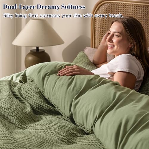PHF Ultra Soft Waffle Weave Duvet Cover King Size 3 Pieces - 3D