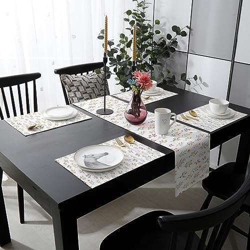 Farmhouse Pastoral Flower Table Mats Set of 4 with Table Runner