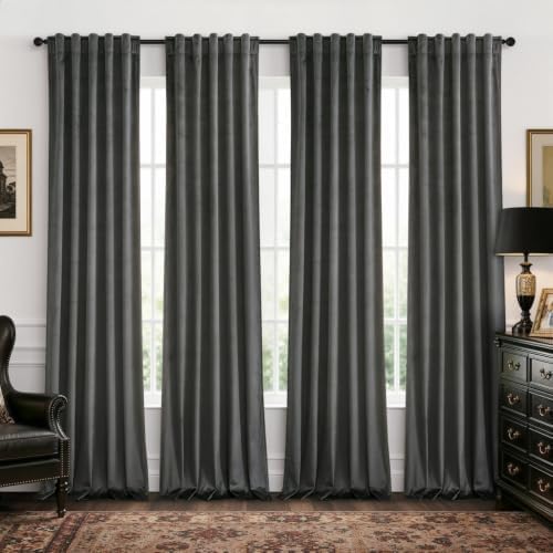 MIULEE Charcoal Grey Velvet Curtains 4 Panels Set Back Tab 40"x108"
