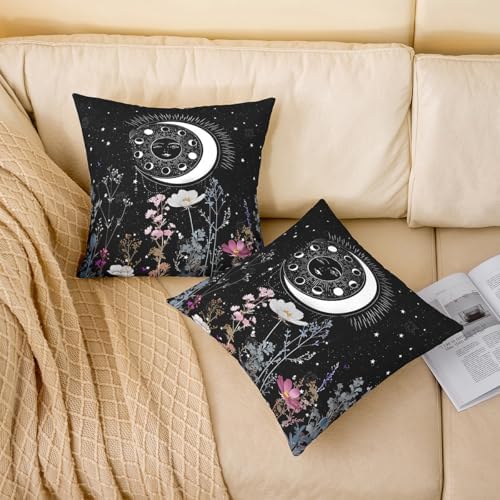 Sun Moon Throw Pillow Covers 22"x22" Set of 2 Soft Boho Exotic Galaxy