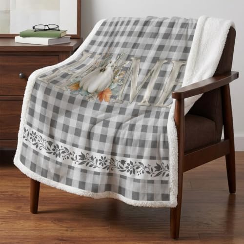 Fleece Sherpa Bed Blankets, Grey Checked Microfiber Plush Flannel