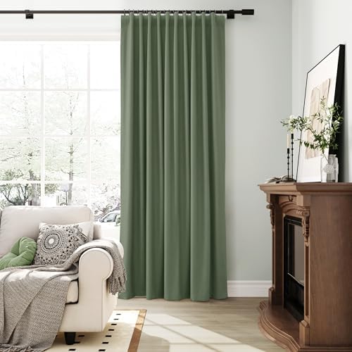 Olive Green Linen 100% Blackout Curtains 72 Inches Long Back Tab Funky