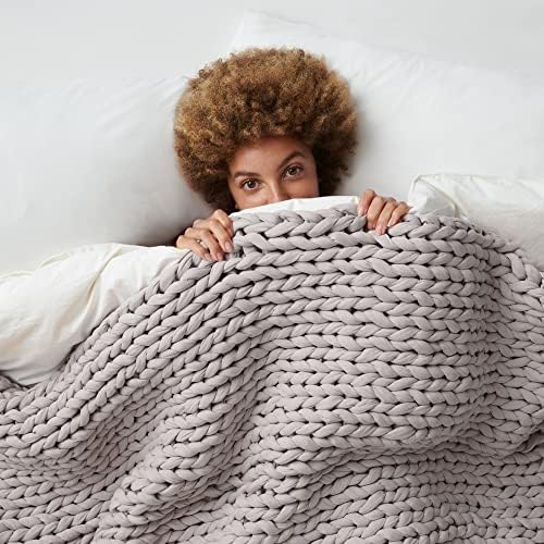 Bearaby Cotton Hand-Knit Weighted Blankets for Adults - Chunky Knit