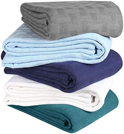 GLAMBURG 100% Cotton Bed Blanket, Breathable Bed Blanket Queen Size