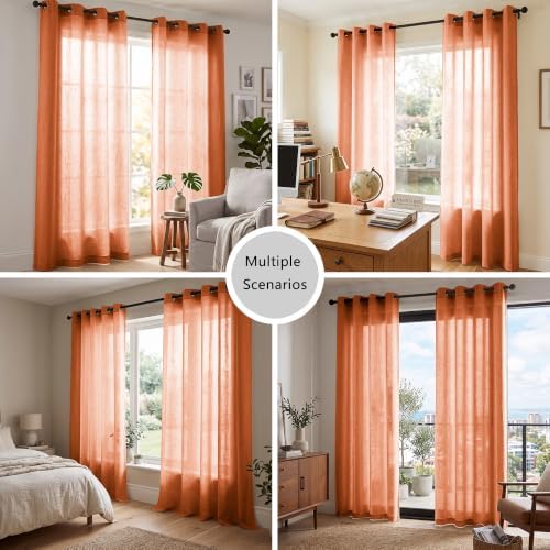 Linen Blended Sheer Curtains & Drapes - 96 Inches 2 Panels Set