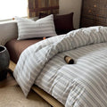Striped Duvet Cover Set King Size 3PCS 100% Washed Cotton Minimalist