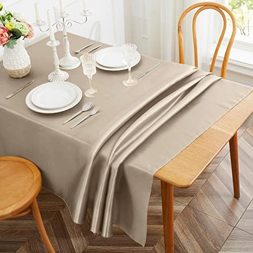 1 Pack Tan Satin Tablecloth, 58 x 102 Inches, Rectangle