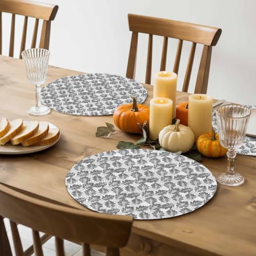 Oak Leaf 15 Inch Round Placemats Set of 6, Rustic Minimalist Charcoal