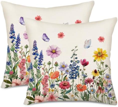 Fukeen Spring Flower Pillow Covers 22x22 Inch Set of 2 Colorful Herbs
