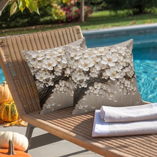 Outdoor Pillow Covers 18 x 18 Inches, White Floral Tree Waterproof
