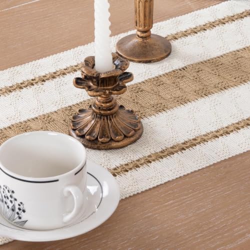 Table Runner Tassel Cotton Linen Pattern Bohemian Beige Color 12*108
