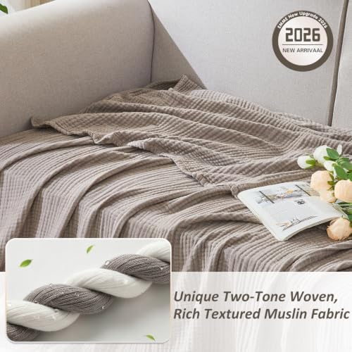 EMME Muslin Cotton Blanket Adults Heather Brown Queen 90"x90"